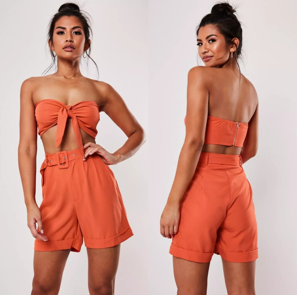 Missguided Orange Co Ord Turn Up Shorts 6